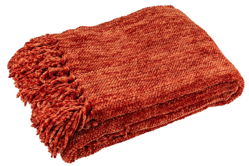J-Line deken Chenille - polyester - bruin