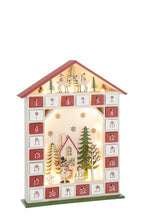 J-Line decoratie Huis Adventskalender- multiplex - rood/wit - LED