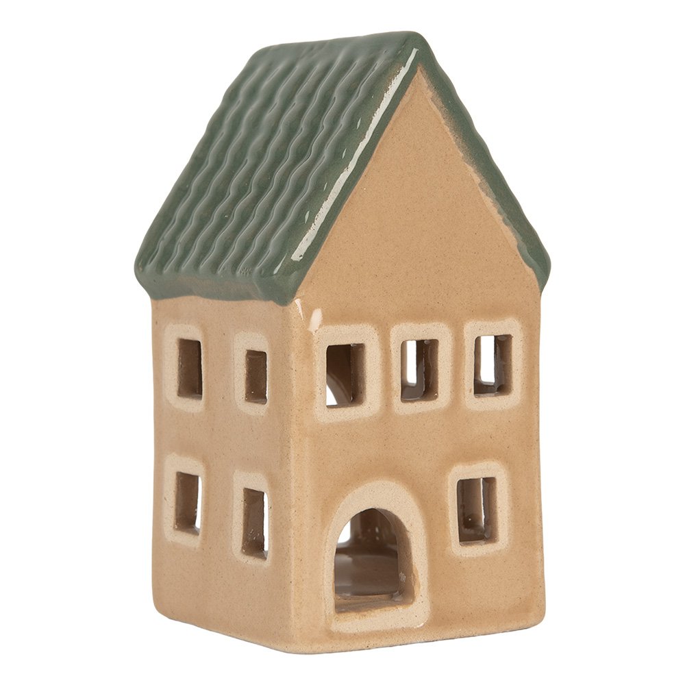 Waxinelichthouder Huis 6x6x11 cm Beige Keramiek