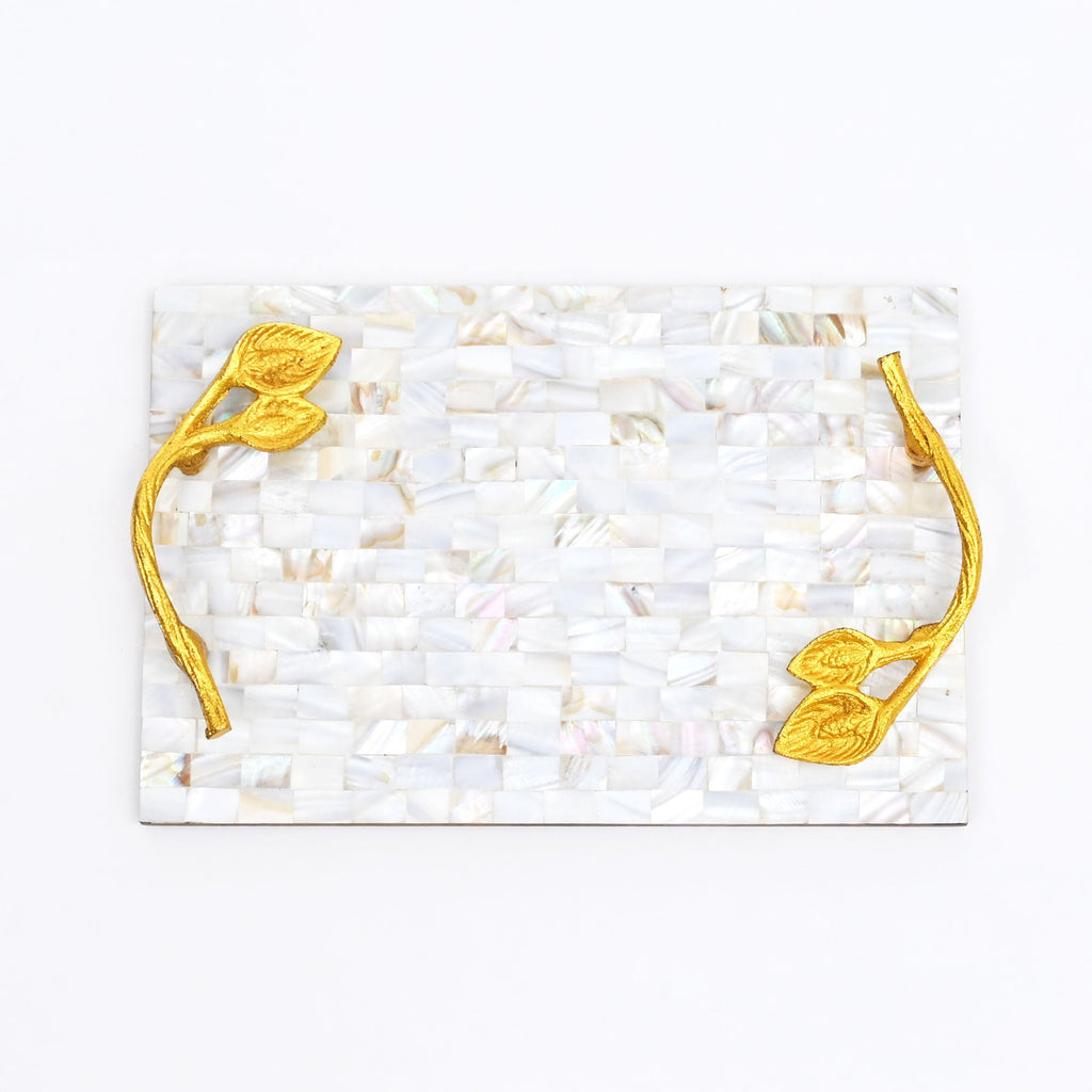 Decoratief dienblad - Handvatten van bladgoud - Parelmoerhars