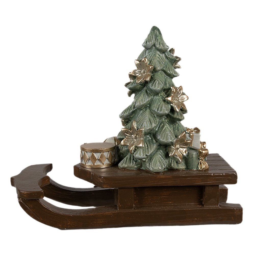 Kerstdecoratie Beeld Slee 20x8x17 cm Bruin Polyresin