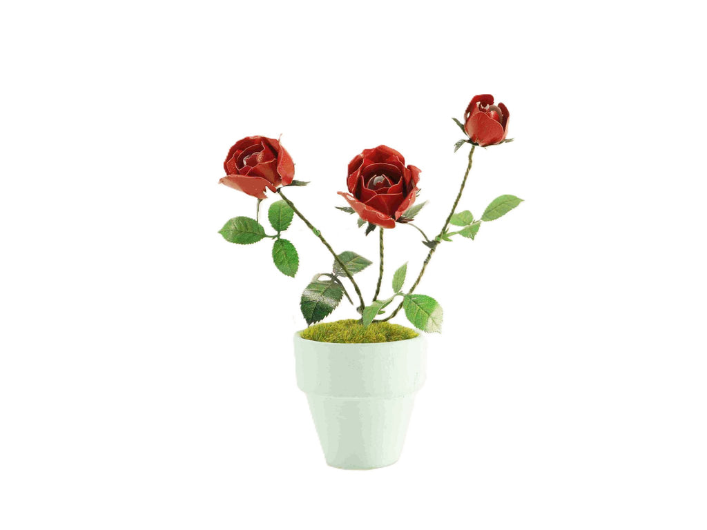 Bouwpakket 3D Model DIY Rode Roos in Pot- gekleurd- metaal