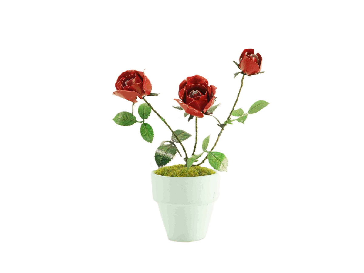 Bouwpakket 3D Model DIY Rode Roos in Pot- gekleurd- metaal