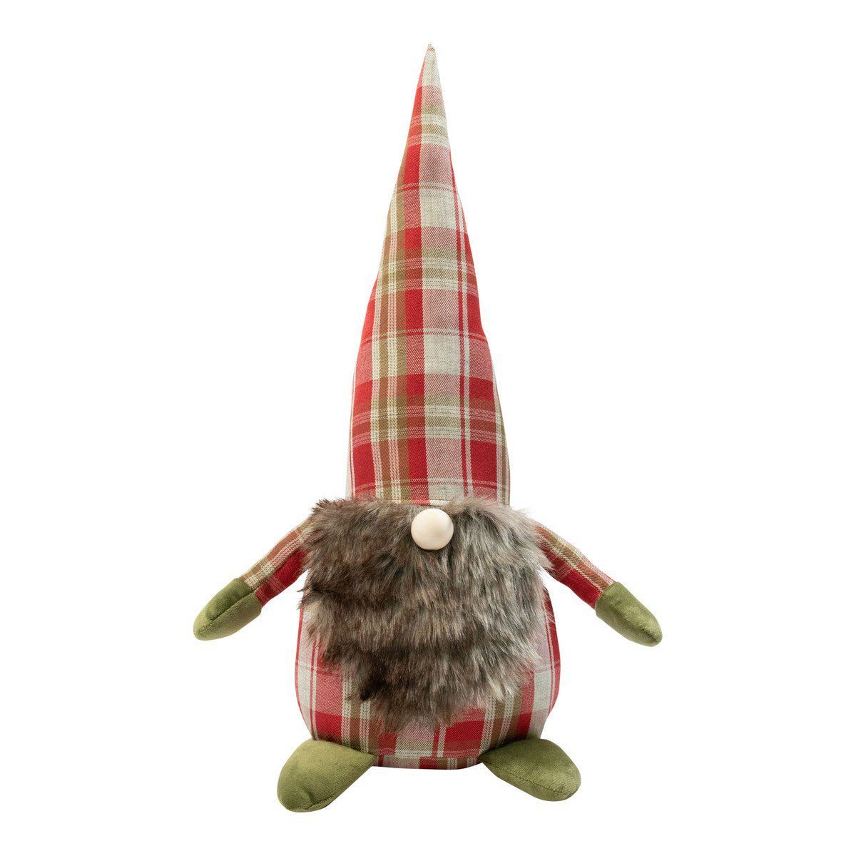 Deurstopper gnome Kerst ruit rood 15x15x42cm