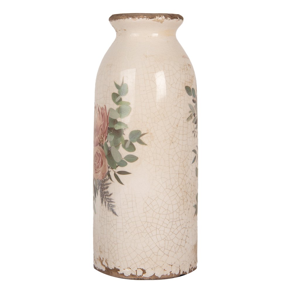 Vaas Ø 8x20 cm Beige Keramiek Bloemen