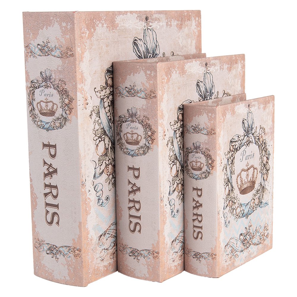 Opbergdoos Set van 3 Boeken 27 /22 /17 cm Beige Hout