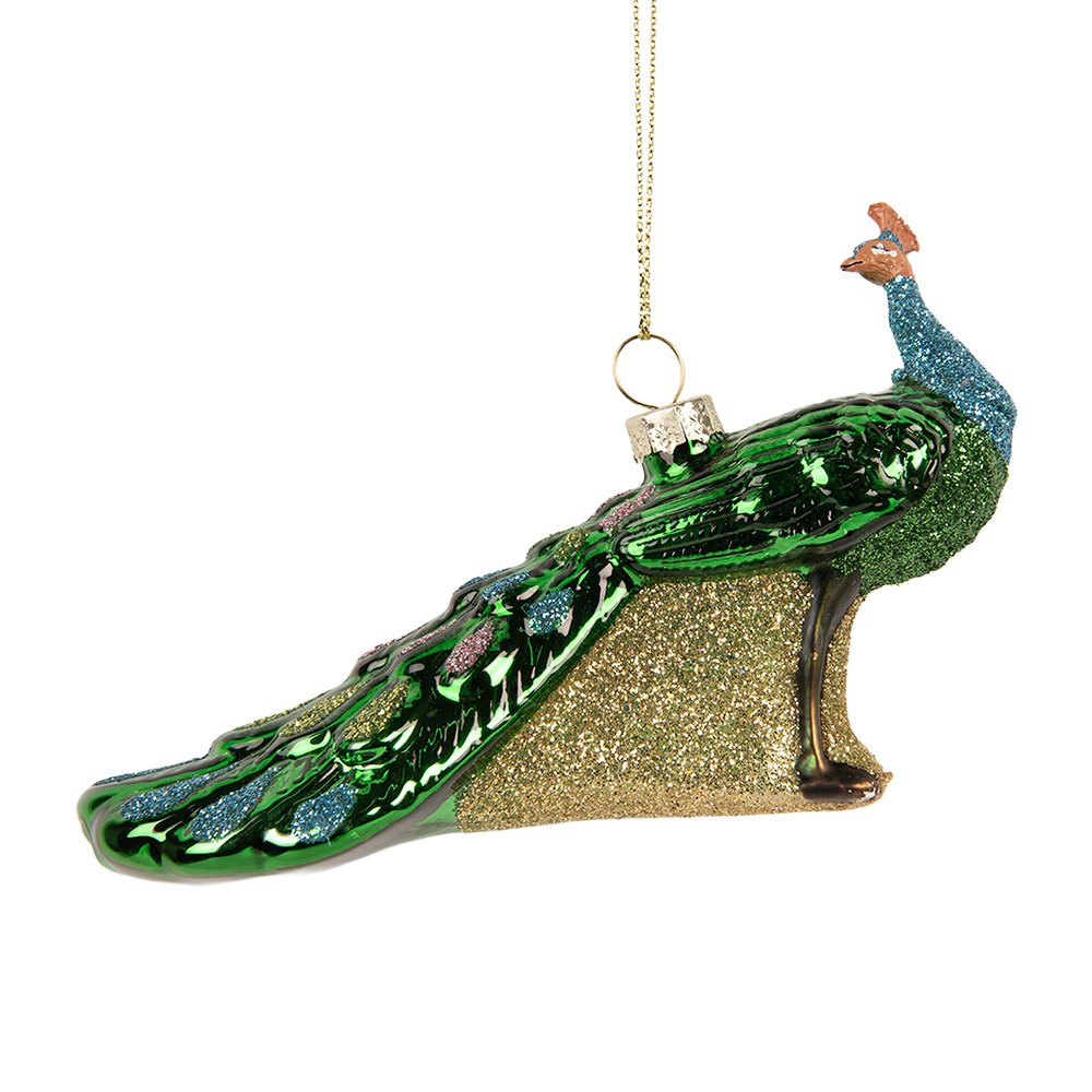 Kersthanger Pauw 13x5x8 cm Groen Glas