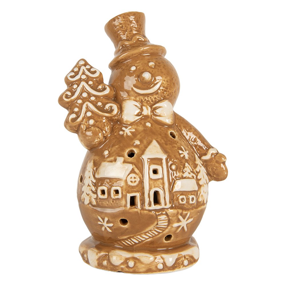 Kerstdecoratie Sneeuwpop 11x8x16 cm Bruin Keramiek