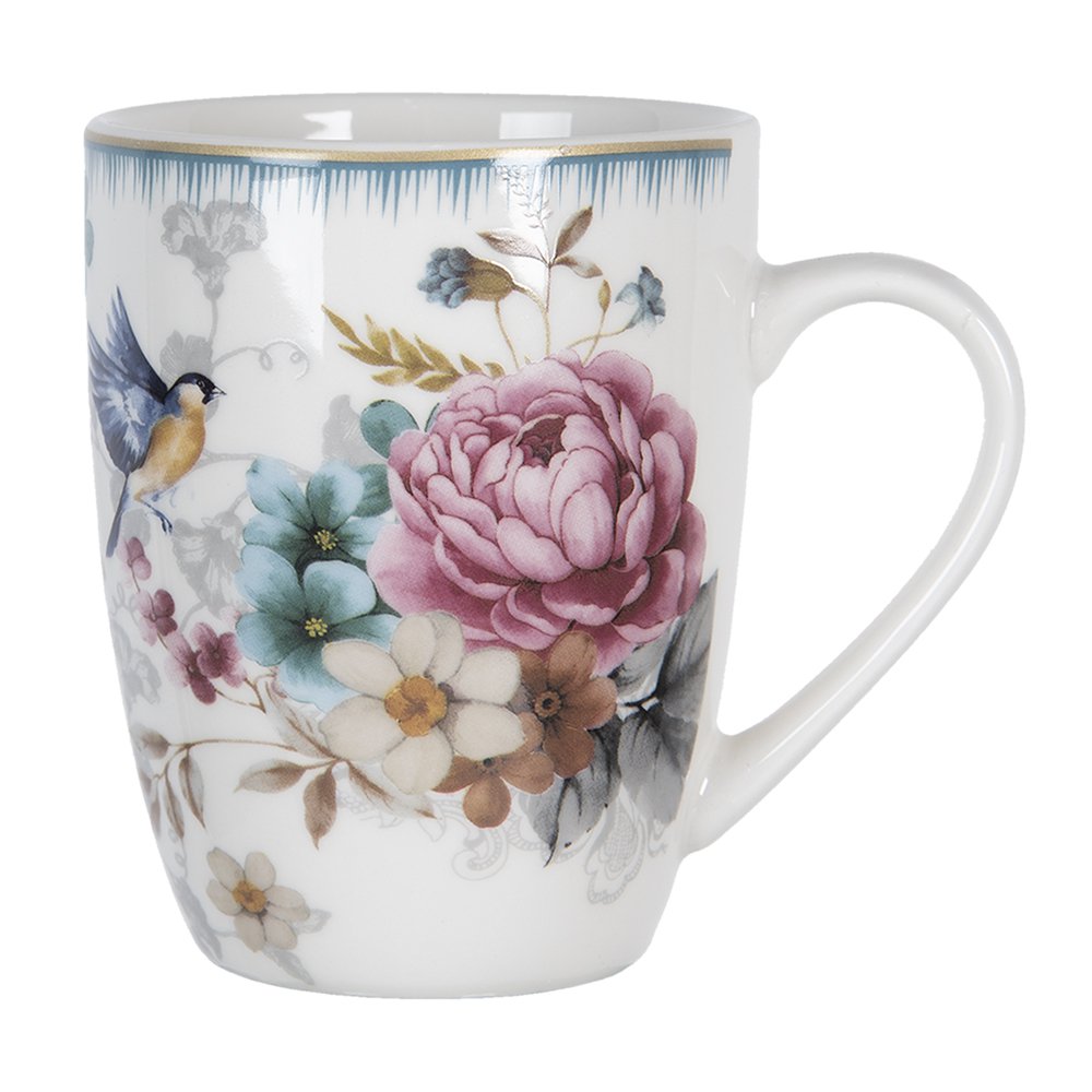 Mok 360 ml Wit Roze Porselein Bloemen Theemok