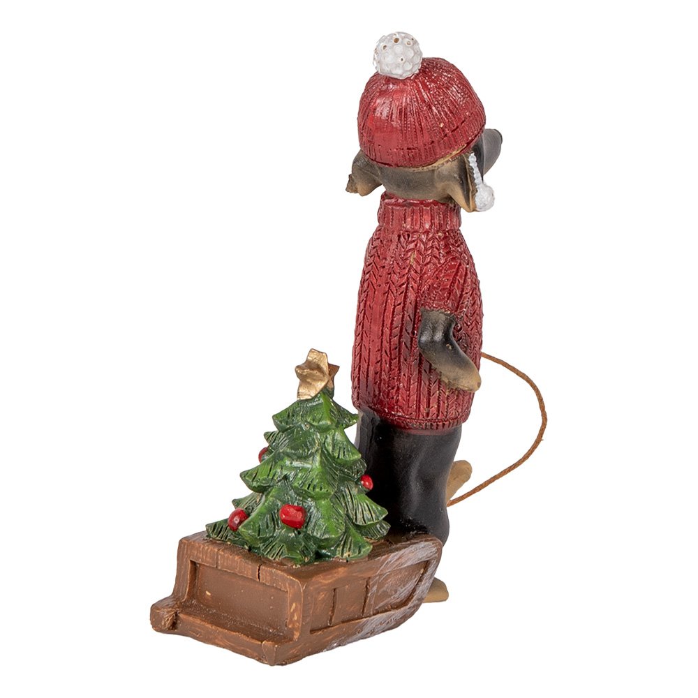 Kerstdecoratie Beeld Hond Teckel 8x4x13 cm Bruin Rood Kunststof