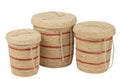 J-Line Set Van 3 Mand Strepen+Deksel Maïs Naturel/Rood