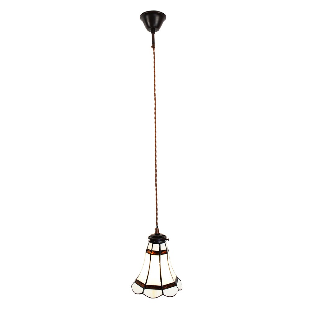 Hanglamp Tiffany Ø 15x115 cm wit Bruin Glas Hanglamp Eettafel