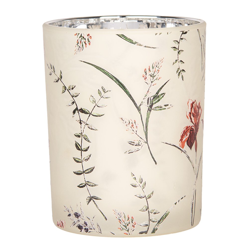 Theelichthouder Set van 2 Ø 7x8 / 10x13 cm Beige Glas Bloemen