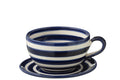 J-Line kop + schoteltje Granada Stripes - keramiek - wit/blauw