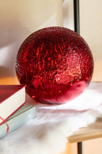 J-Line decoratie Bal Gekraakt - glas - kerstrood - S - LED