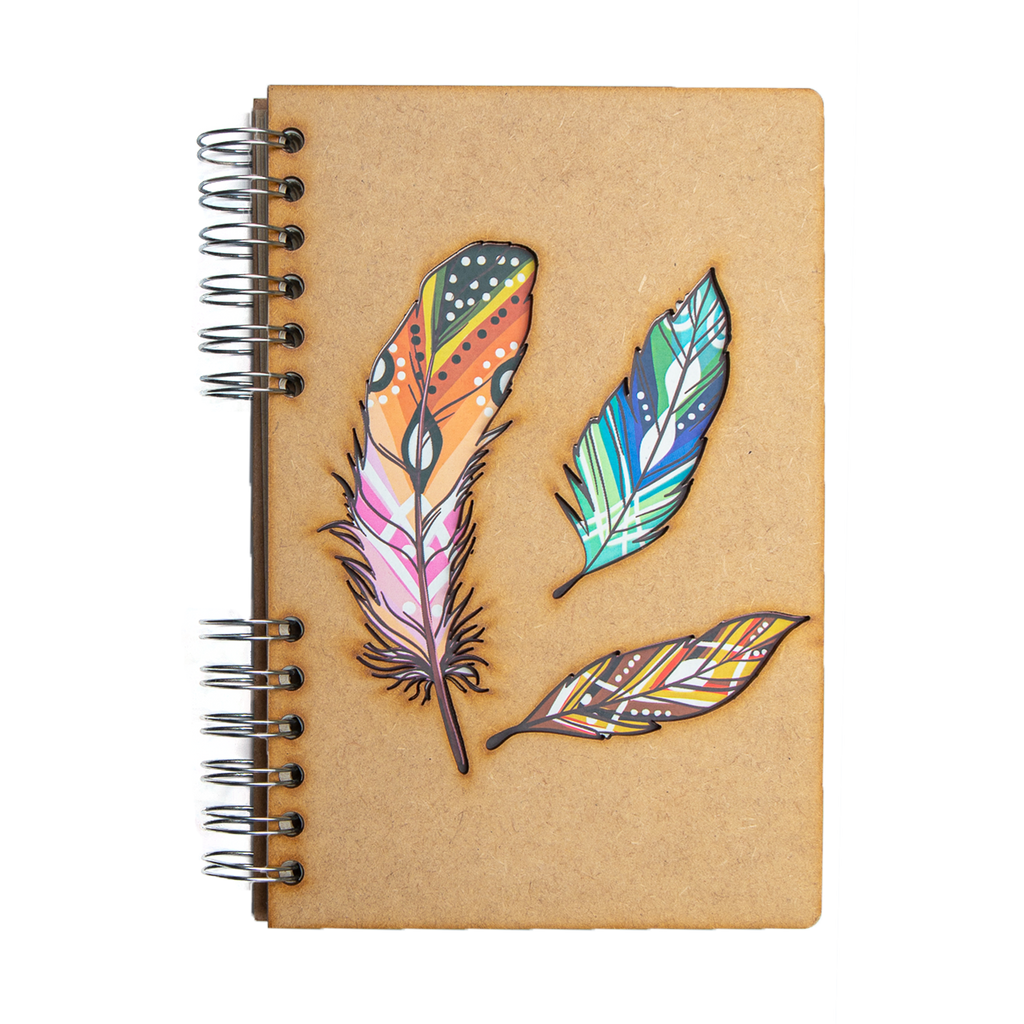 Duurzaam Houten Notitieboek – Komoni – Feathers – Gerecycled papier