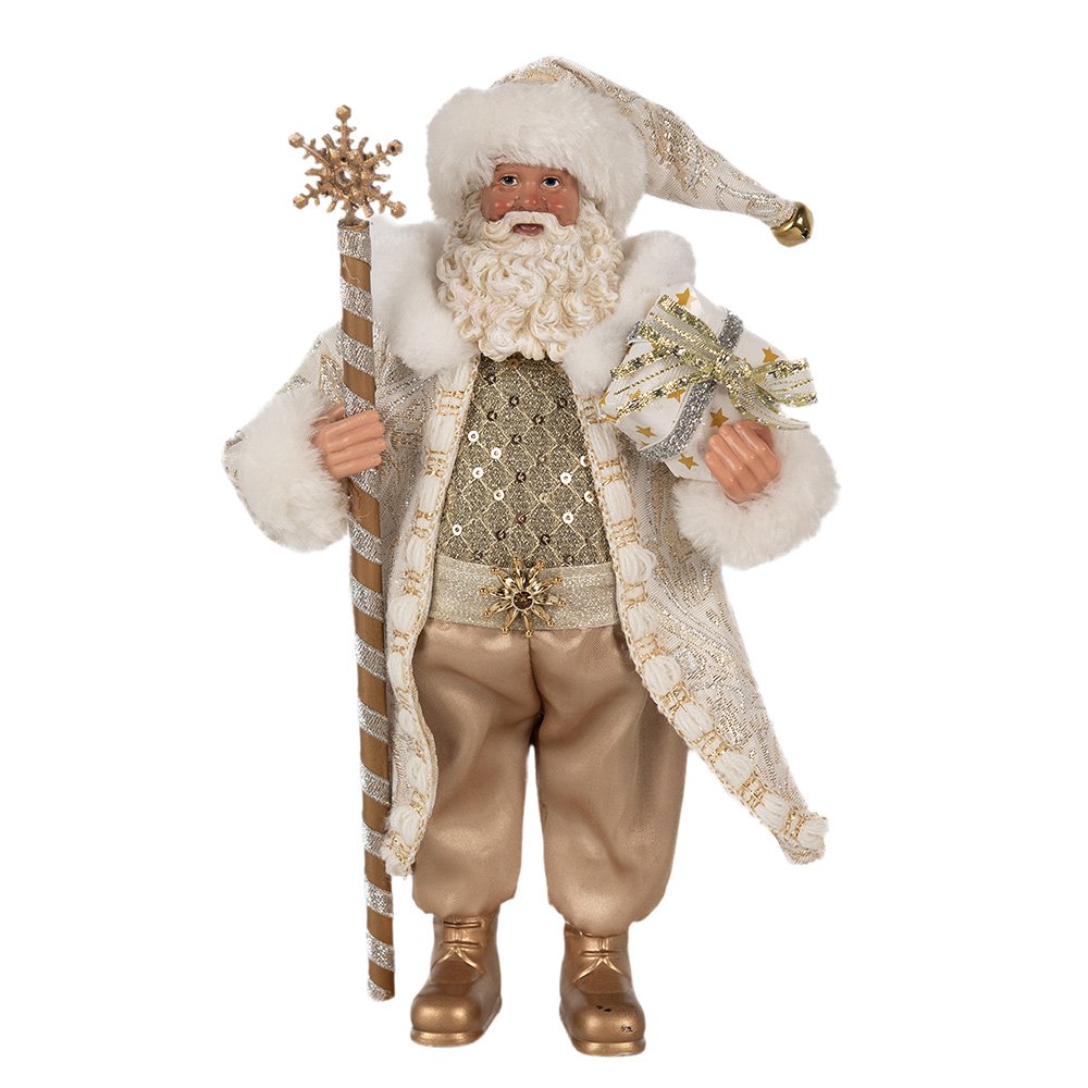 Kerstdecoratie Beeld Kerstman 27 cm Goudkleurig Wit Kunststof