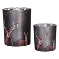 Theelichthouder Set van 2 Ø 7x8 / 10x13 cm Grijs Glas Hert