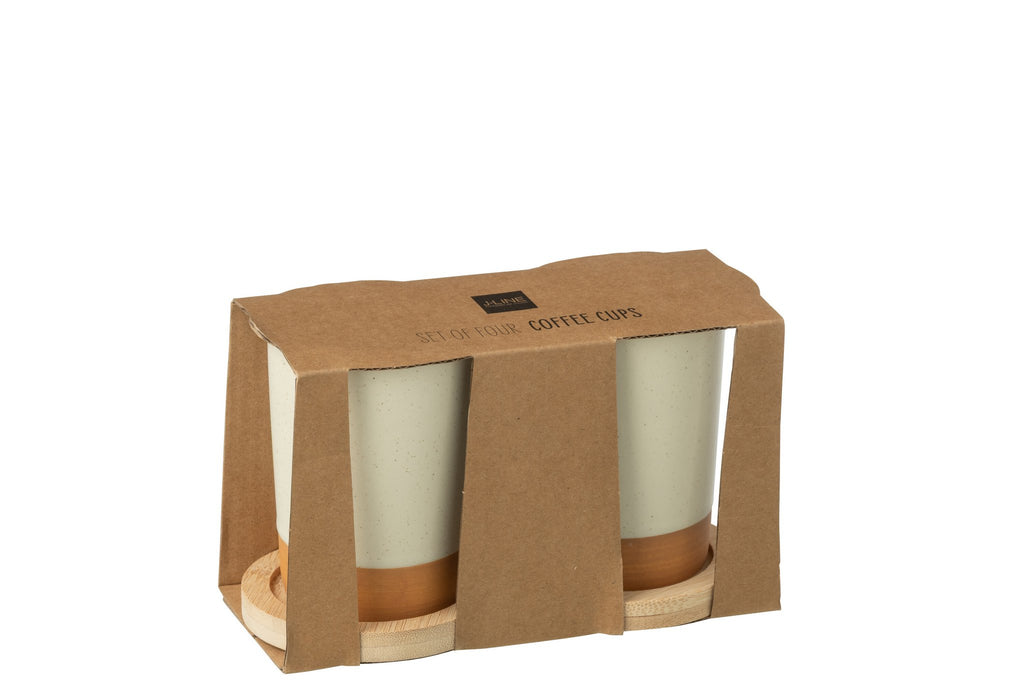 J-Line Doos Van 2 Tassen + Bamboubasis Keramiek Wit/Naturel