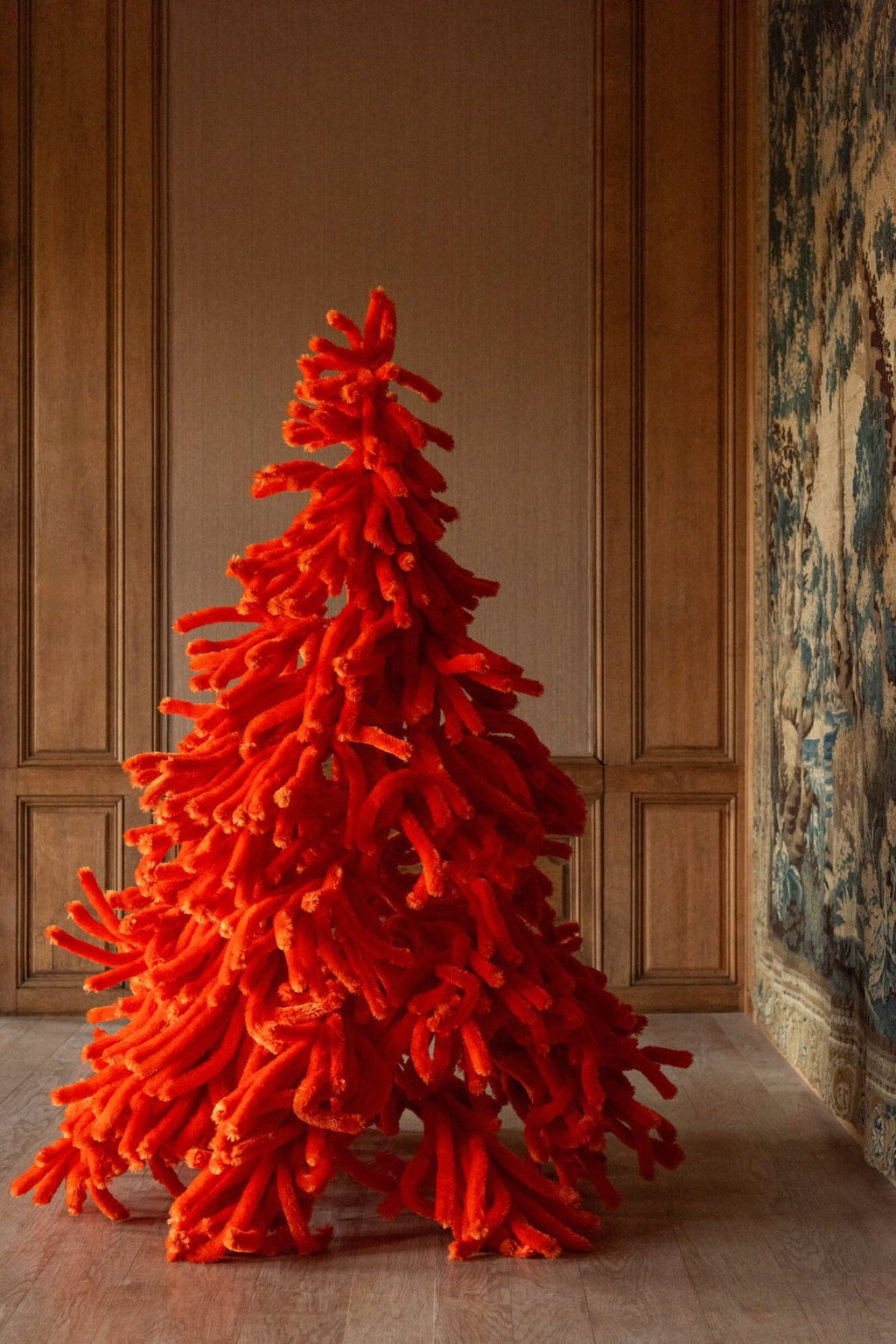 J-Line decoratie kerstboom Donzig - polyester - donkeroranje - large