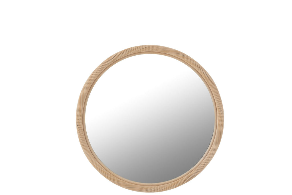 J-Line spiegel Rond - rotan/glas - naturel - medium - Ø 66.5 cm