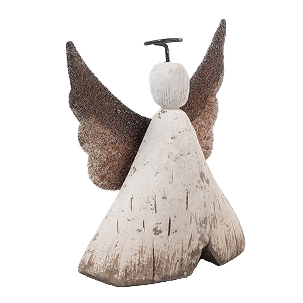 Decoratie Beeld Engel 8x3x9 cm Wit Bruin Hout