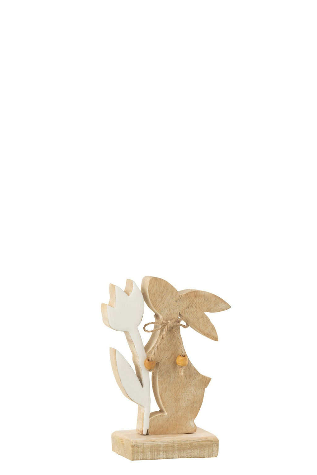 J-Line decoratie Konijn Met Bloem - hout - wit - small - paasdecoratie