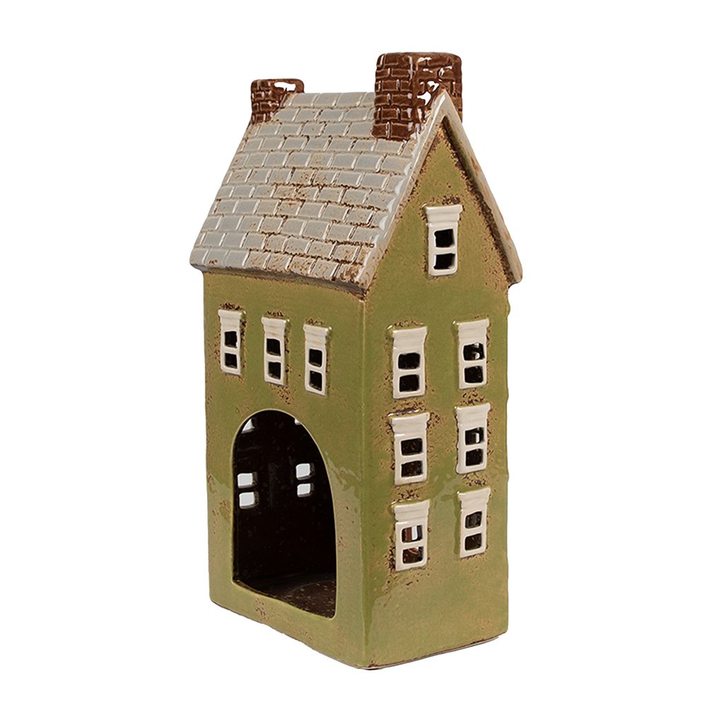 Waxinelichthouder Huis 14x10x26 cm Groen Beige Keramiek Theelichthouder