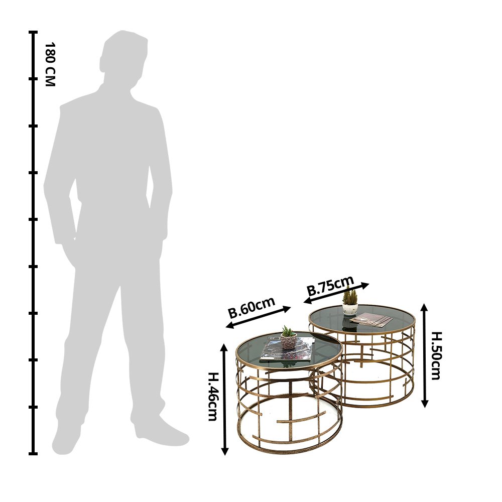 Bijzettafel (set van 2) Ø 75x50 / Ø 60x46 cm