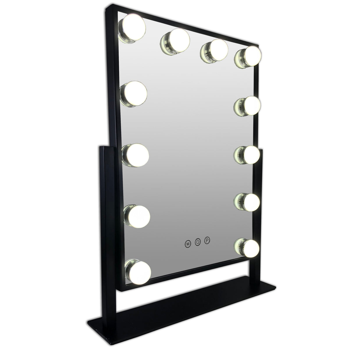 Make-up Hollywood zwart LED spiegel, 12x dimbare LED bulbs en 3 kleuren licht