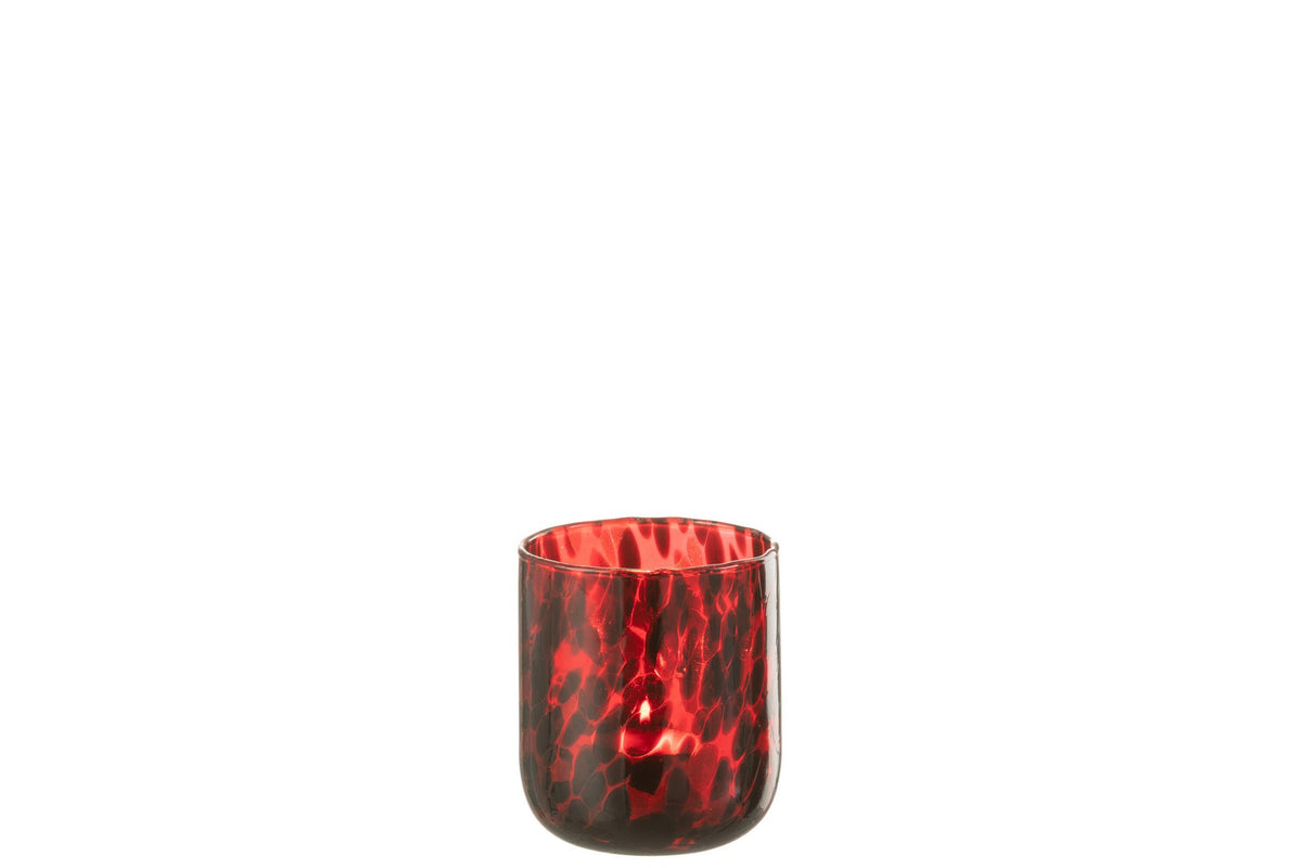 J-Line kaarshouder Gevlekt - glas - rood/zwart - small
