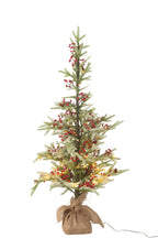 J-Line Kerstboom+Jute Zak+Led Kunststof Sneeuw Groen/Rood Small