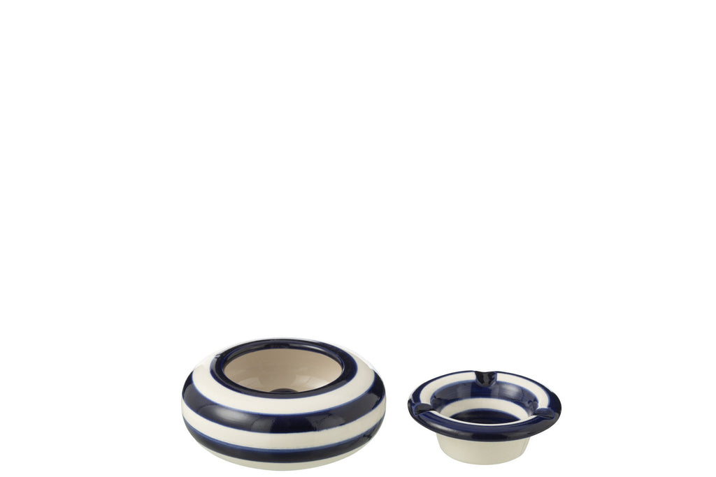 J-Line asbak Granada Stripes - keramiek - wit/blauw - small