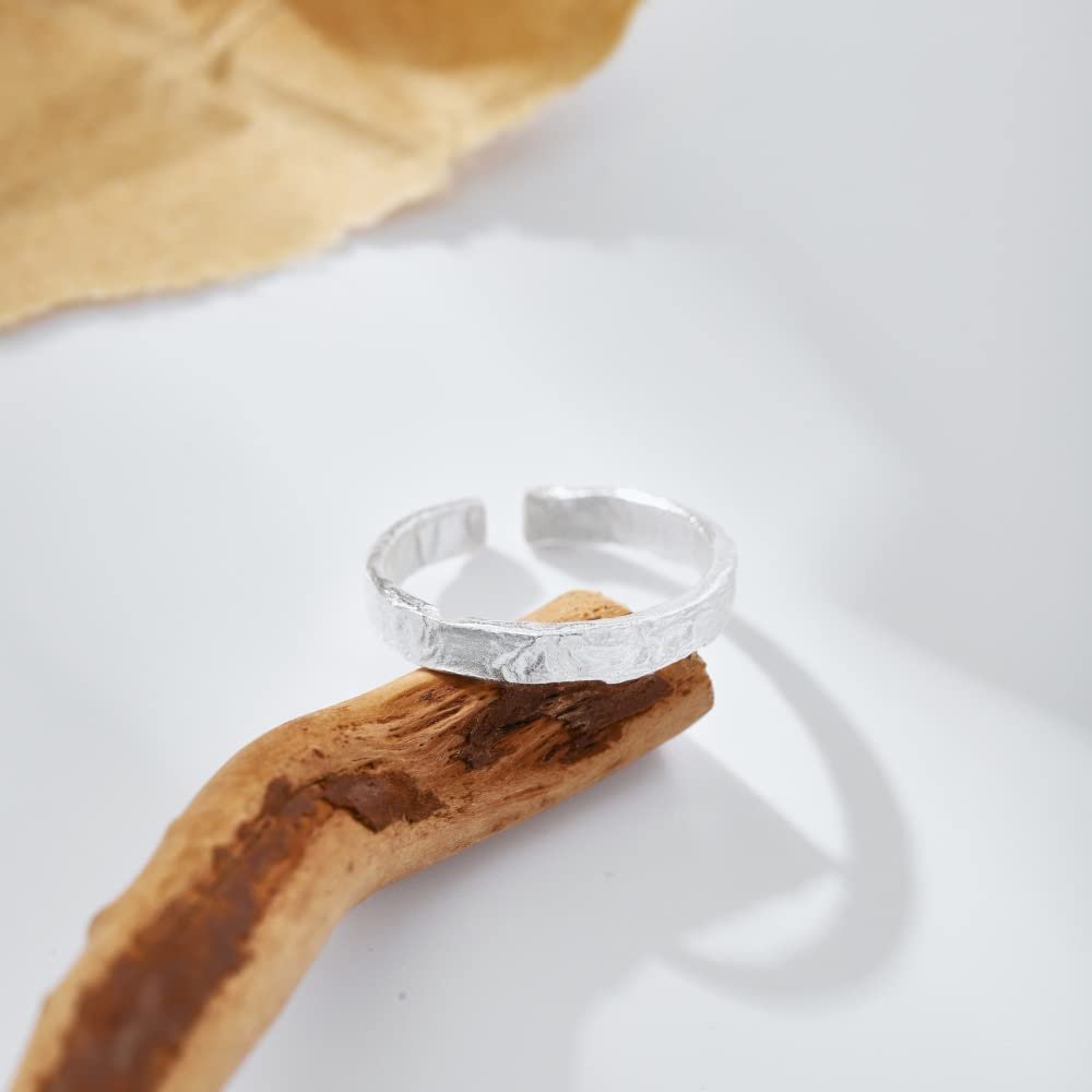 Bandring | 92,5 sterling zilveren gehamerde pasvorm | Rhodium
