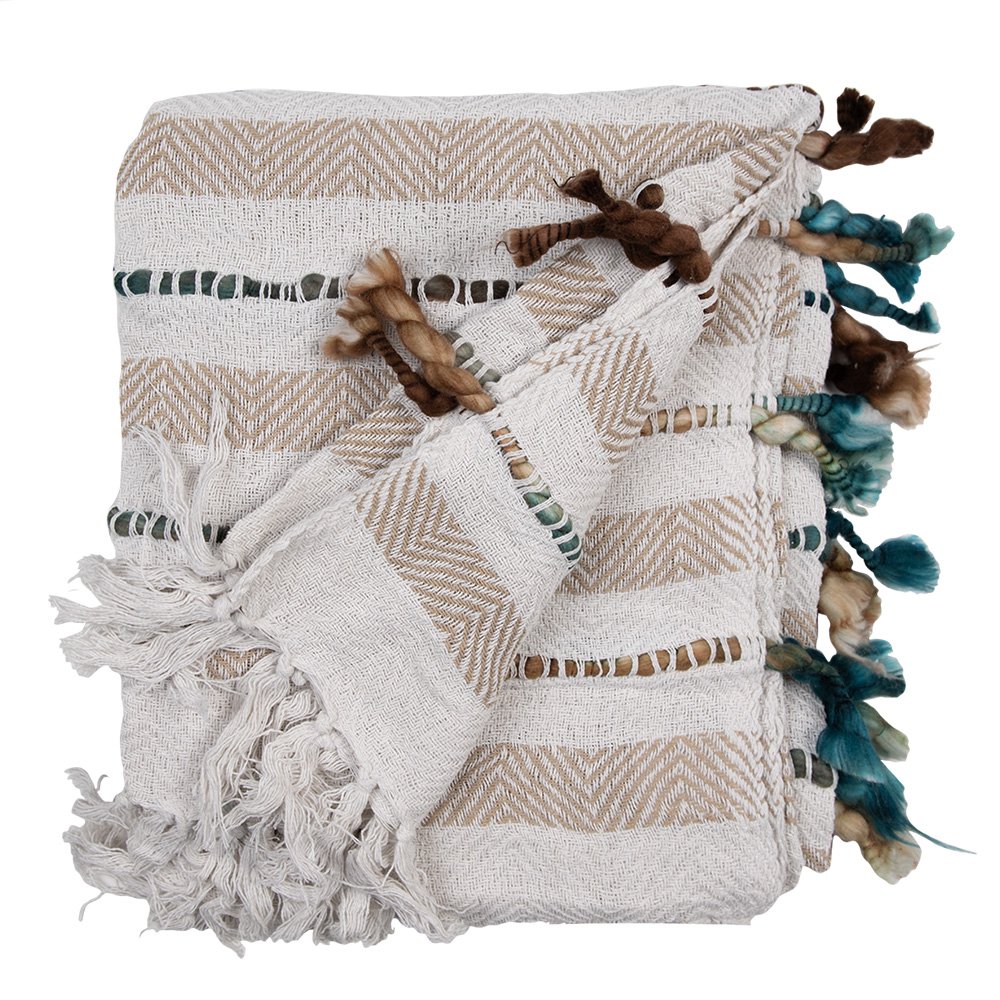 Plaid 125x150 cm Beige Katoen Strepen Deken