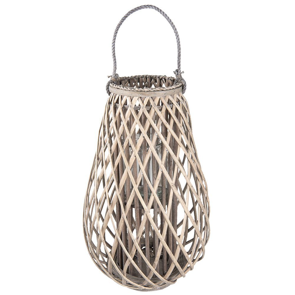 Windlicht Ø 38x60 cm Grijs Hout Kaarsenhouder