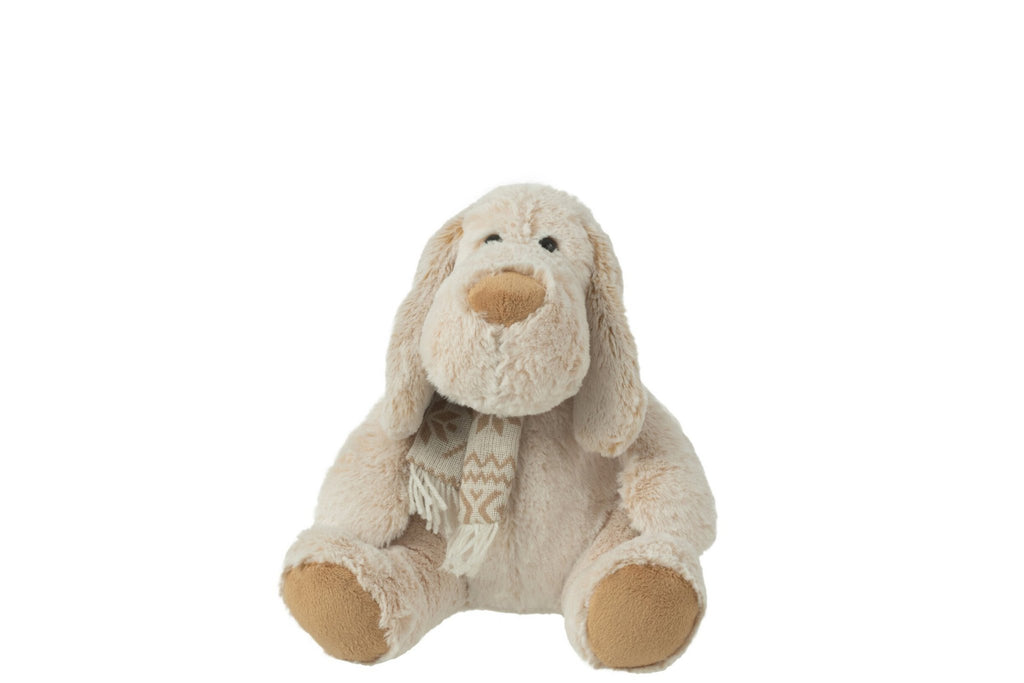 J-Line Hond+Sjaal Zittend Pluche Polyester Beige/Bruin Medium