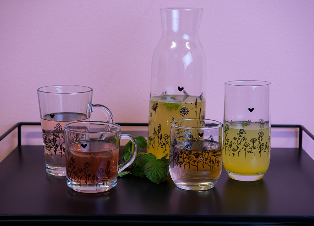Karaf 1000 ml transparant Glas Bloemen Waterkan
