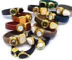 Fancy leren ringen Swarovski & emaille (set van 12 stuks)