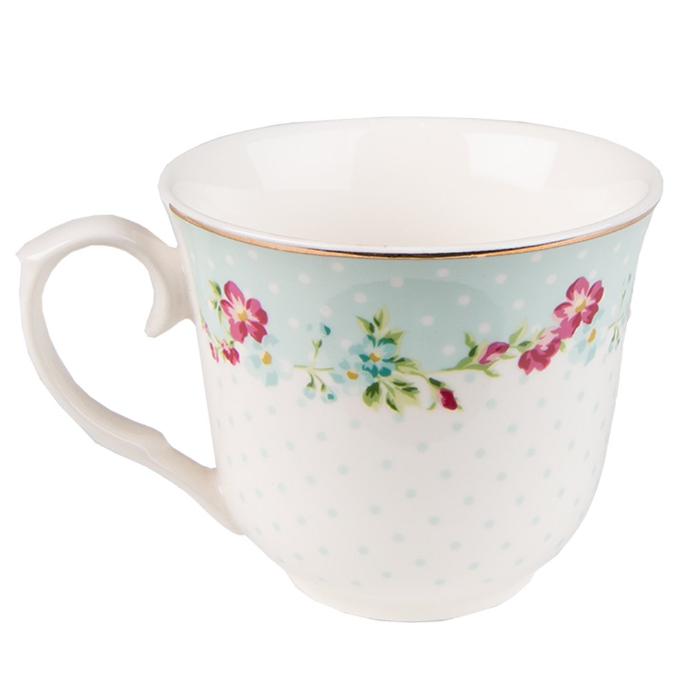 Kop en Schotel 250 ml Wit Groen Porselein Bloemen Servies