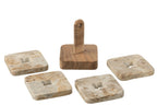 J-Line onderzetter - marmer/hout - beige - 4 stuks