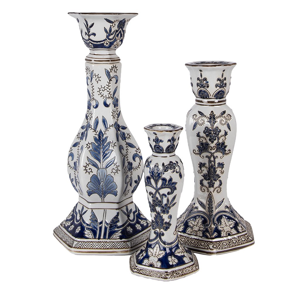 Kandelaar Ø 18x36 cm Wit Blauw Porselein