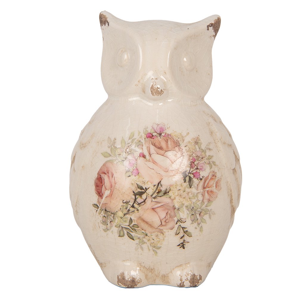 Decoratie Beeld Uil 11x10x17 cm Beige Roze Keramiek