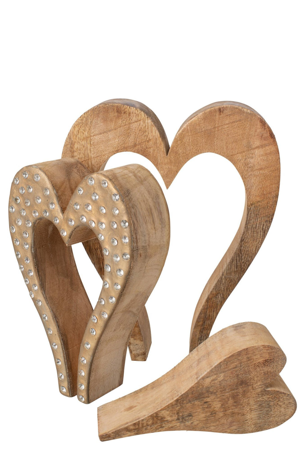 J-Line Hart met strass - mangohout - naturel/goud - L