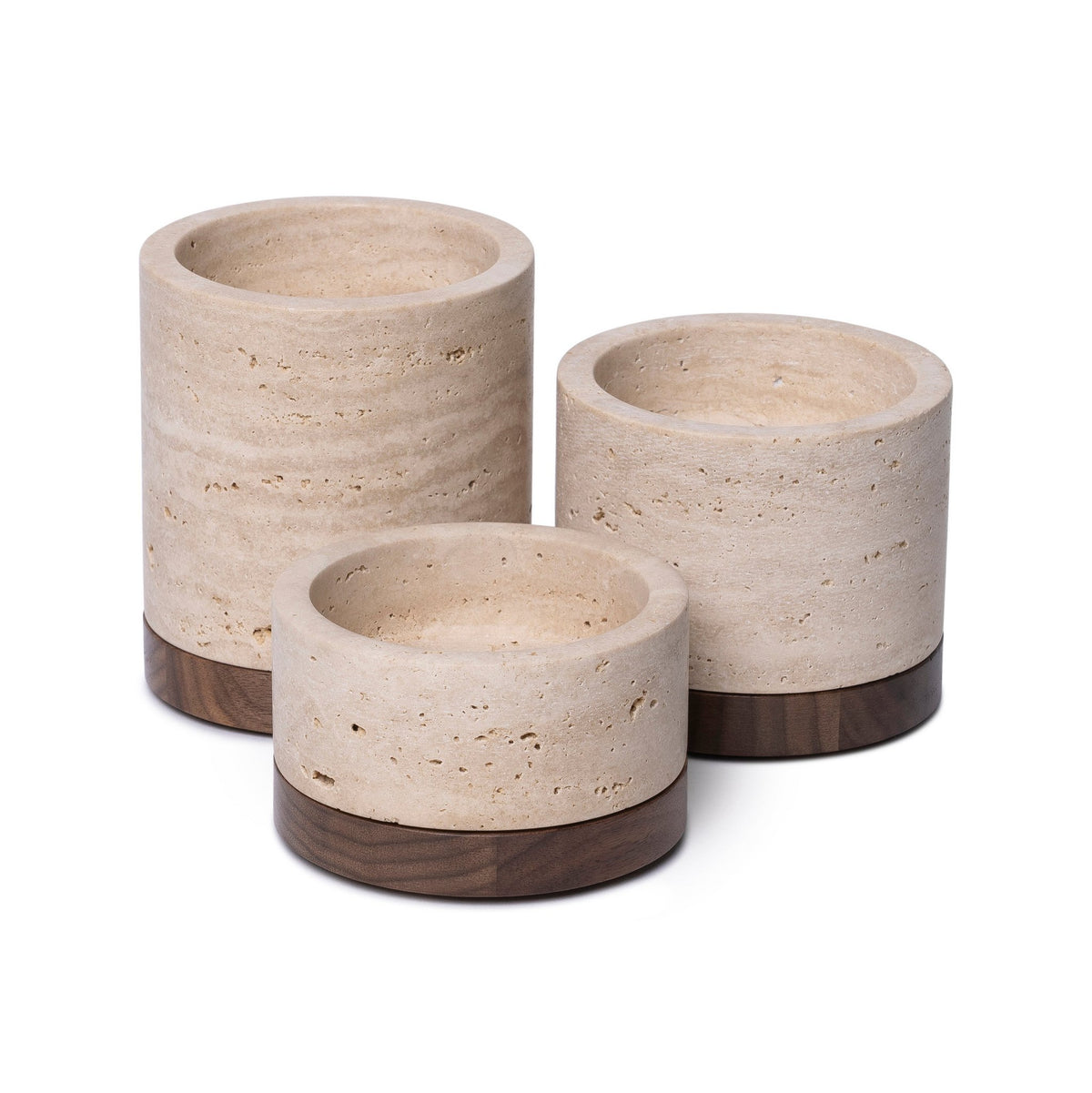 Travertine kaarshouder S Ø9,5x4cm incl. hout plateau