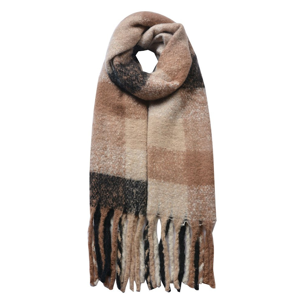 Wintersjaal Dames 50x180 cm Beige Bruin Synthetisch Ruit Wintershawl