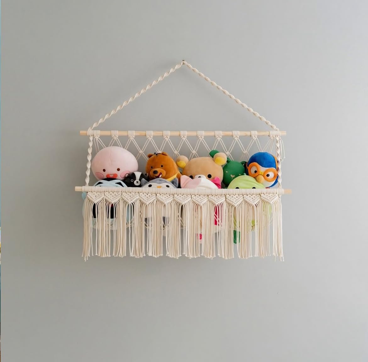 Macrame speelgoedhangmat – hoekopslagoplossing – katoenen touw – enkele laag