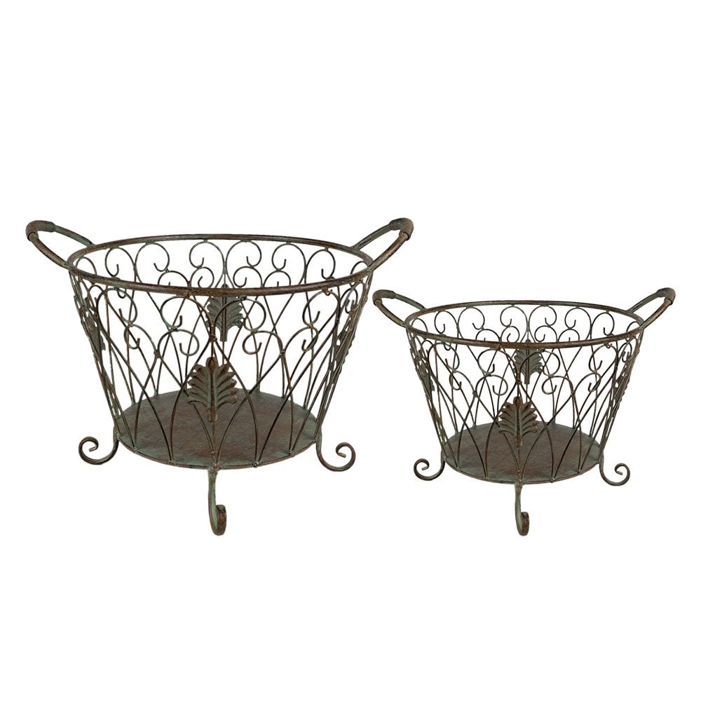 Opbergmand Set van 2 Ø 41 cm Groen Bruin IJzer Mand