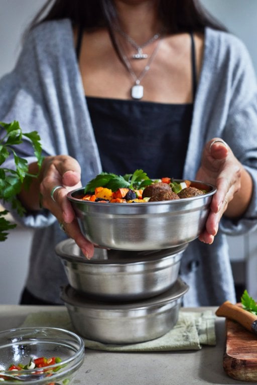 Black+Blum Steel Food Bowl Large - Meal prep - Ø170mm - H 81mm - Grijs/Rood