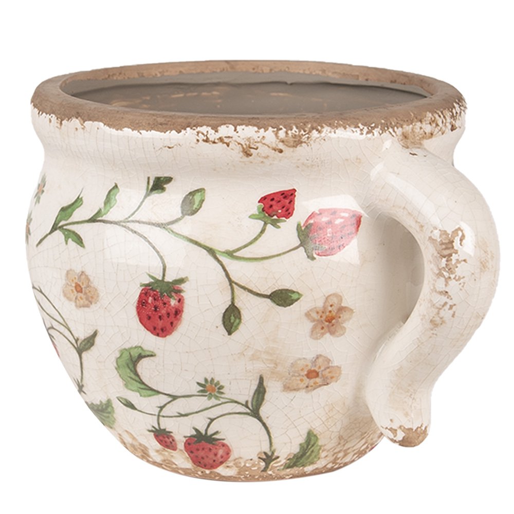 Bloempot 17x14x12 cm Beige Rood Keramiek Aardbeien Bloempot Binnen